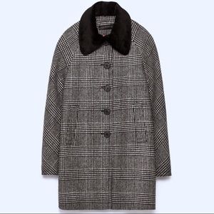 Zara check plaid wool coat houndstooth black white